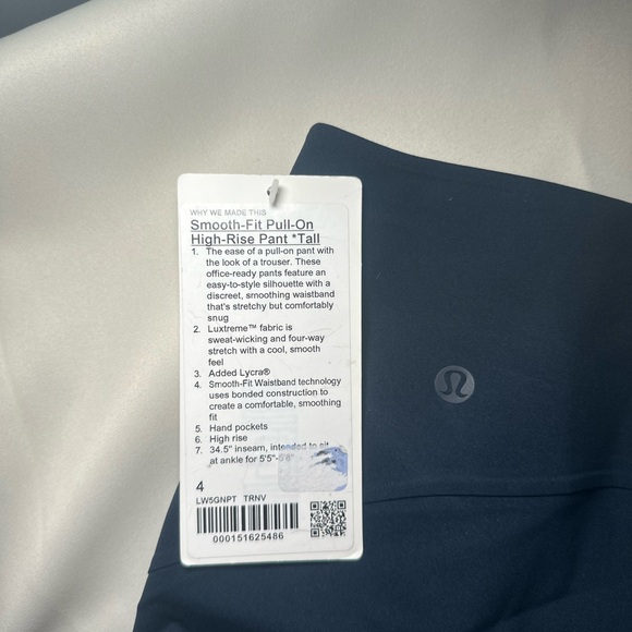 lululemon Women's Deep Blue Navy Work Pants *Tall Size 4 Brand New - Picture 3 of 9